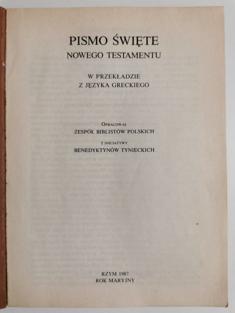 PISMO ŚWIĘTE NOWEGO TESTAMENTU 1987