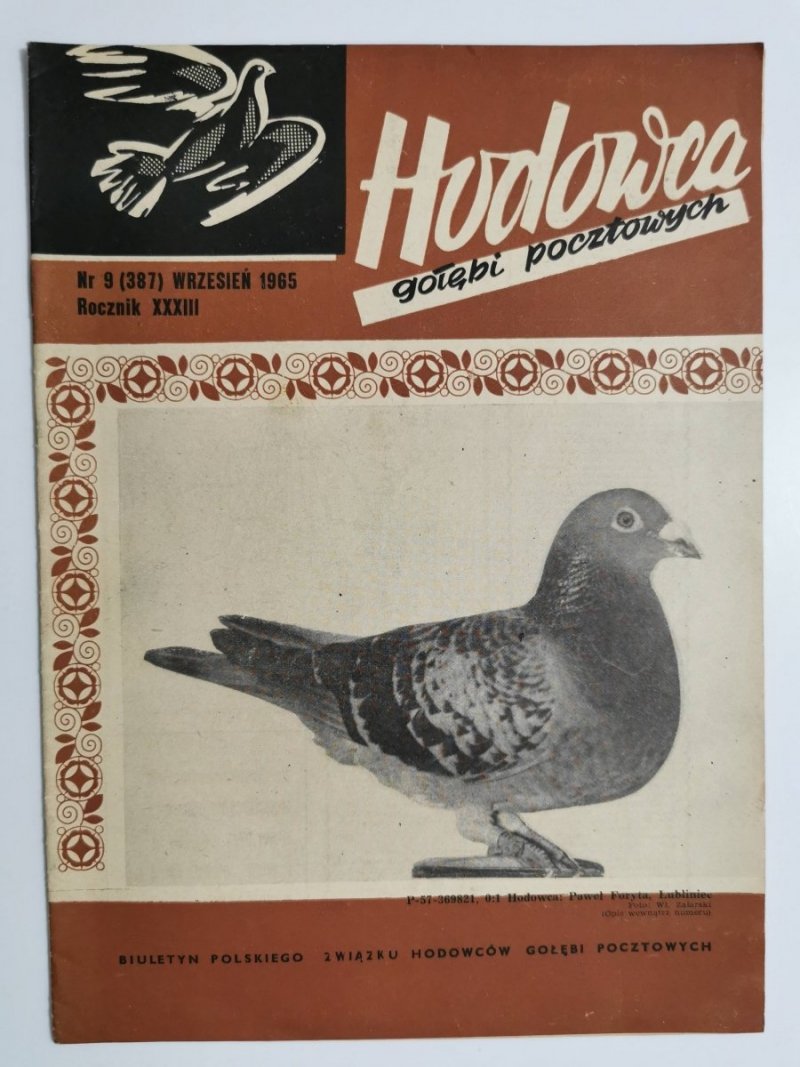 HODOWCA GOŁĘBI POCZTOWYCH NR 9  1965