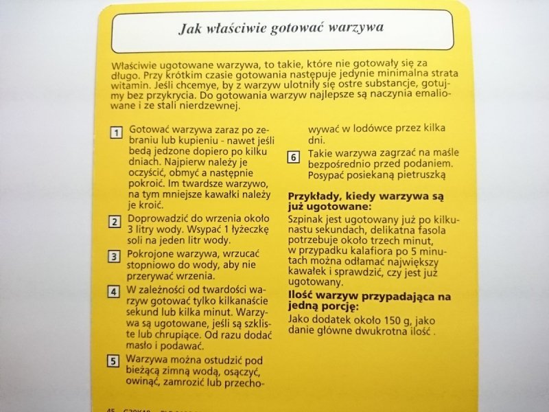 KARTA KULINARNA NR 10 JAK WŁAŚCIWIE GOTOWAĆ WARZYW
