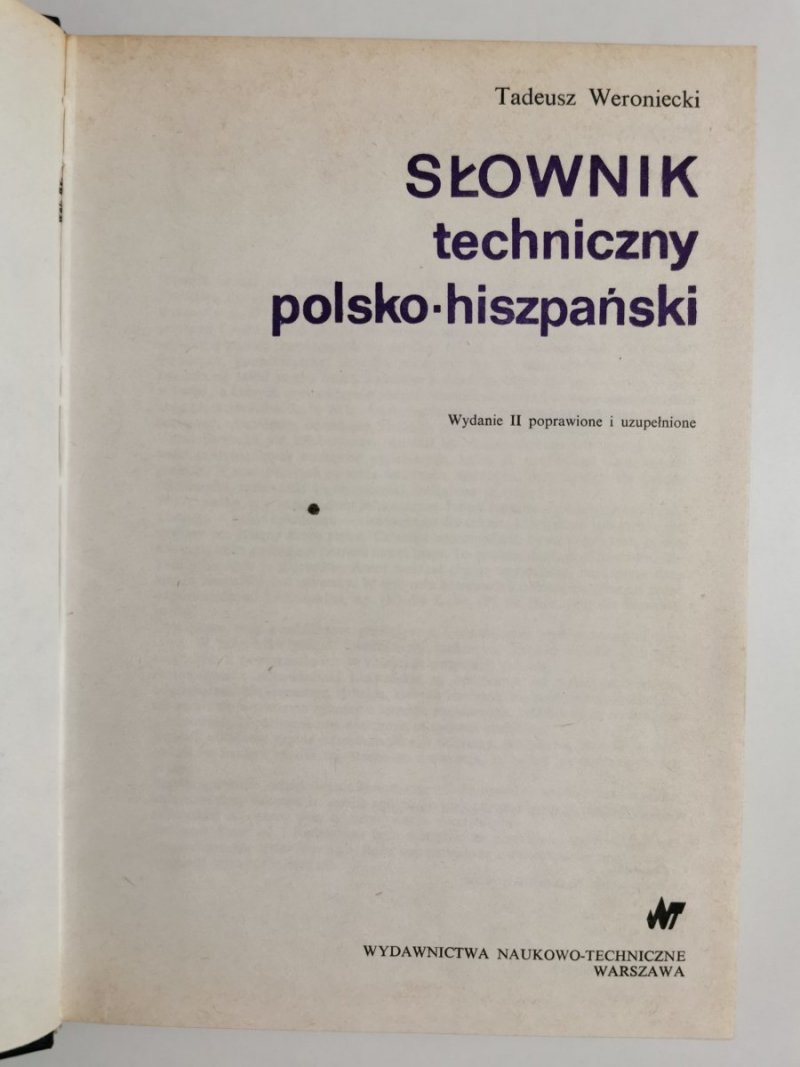 SŁOWNIK TECHNICZNY POLSKO-HISZPAŃSKI - Tadeusz Weroniecki 1986