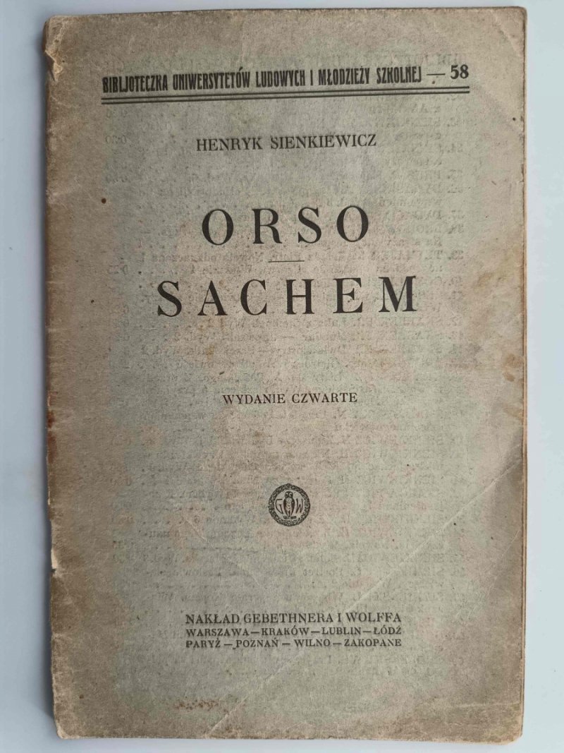ORSO SACHEM 1928 - Henryk Sienkiewicz