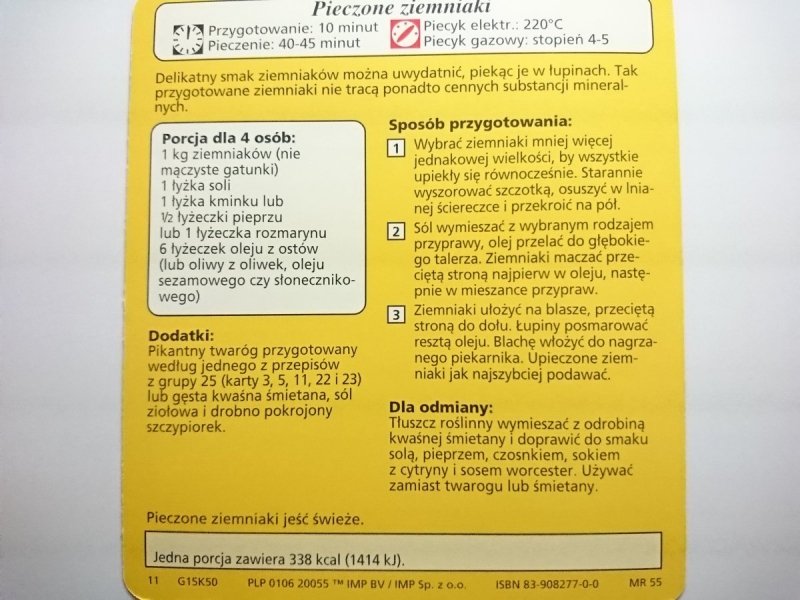 KARTA KULINARNA NR 50 PIECZONE ZIEMNIAKI