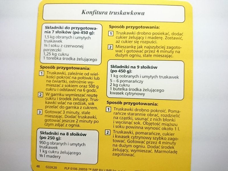 KARTA KULINARNA NR 20 KONFITURA TRUSKAWKOWA