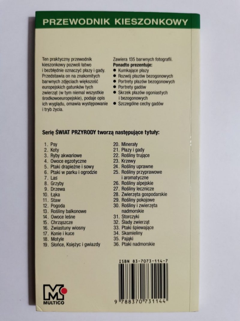 PŁAZY I GADY. PRZEWODNIK KIESZONKOWY GATUNKI ŚRODKOWOEUROPEJSKIE 1997