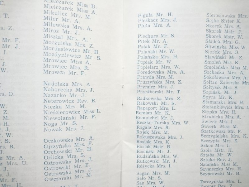 M.S. BATORY - List of Passengers 26-28 th May, 1968