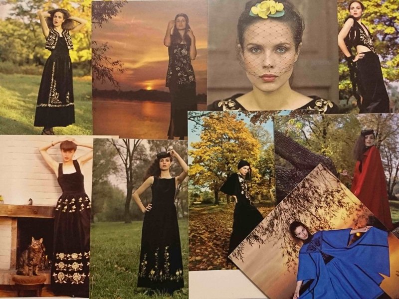 SUKNIE WIECZOROWE Z HAFTEM. 9 POCZTÓWEK W OBWOLUCIE
