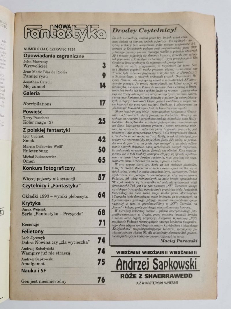 NOWA FANTASTYKA NUMER 6 (141) CZERWIEC 1994