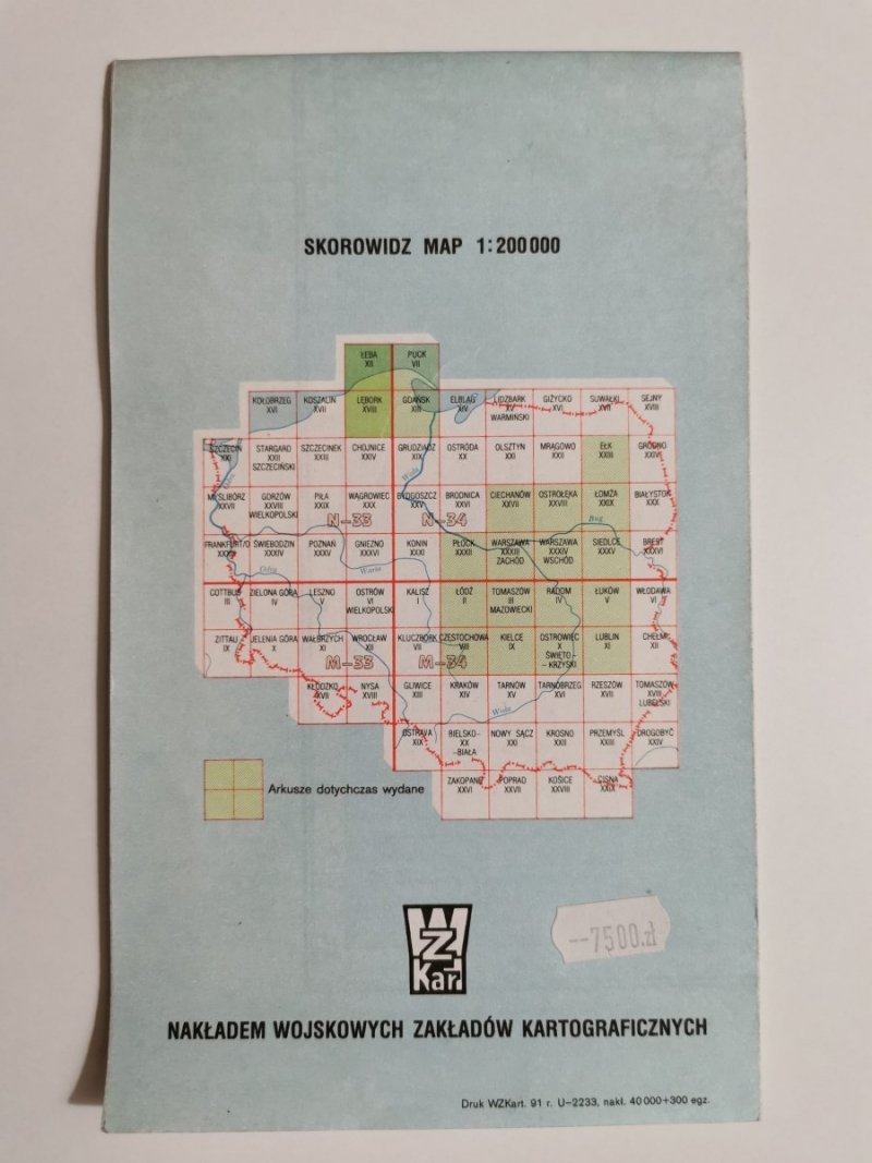 MAPA TOPOGRAFICZNA POLSKI. ŁEBA I LĘBORK SKALA 1: 200 0001991