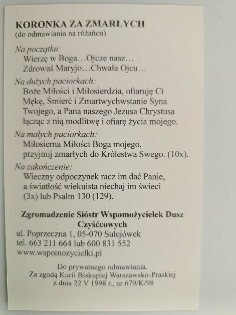 KORONKA ZA ZMARŁYCH JEZUS