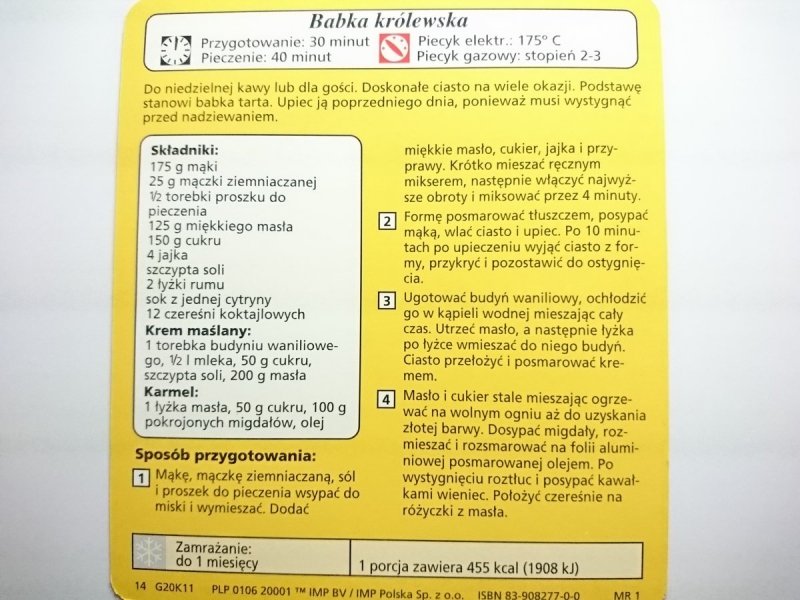 KARTA KULINARNA NR 11 BABKA KRÓLEWSKA