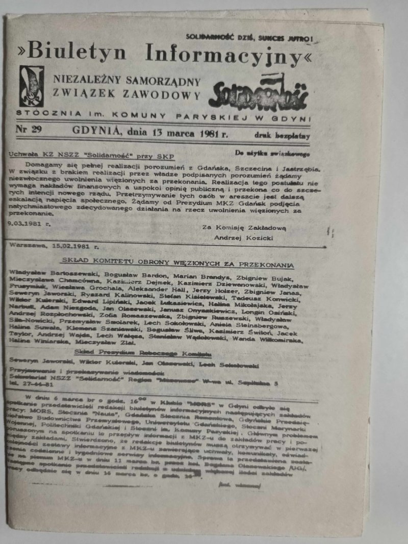 BIULETYN INFORMACYJNY NR 29 13.3.1981