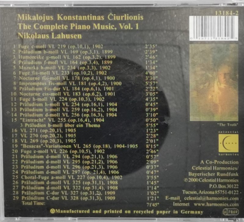 CD. MIKALOJUS KONSTANTINAS CIURLIONIS. THE COMPLETE PIANO MUSIC VOLUME 1