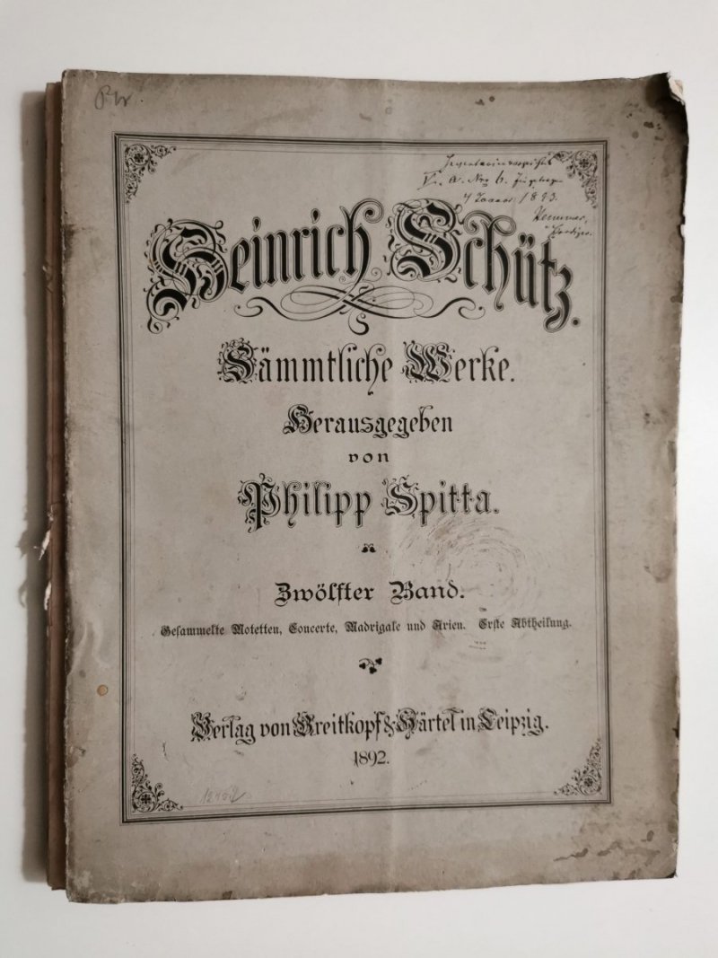 HEINRICH SCHUTZ SAMMTLICHE WERKE 1892
