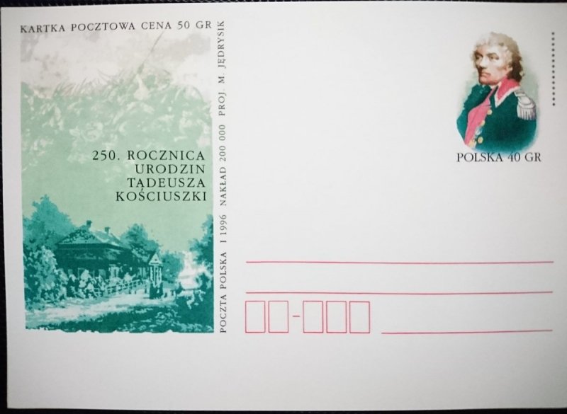 KARTKA POCZTOWA. 250 ROCZNICA URODZIN TADEUSZA KOŚCIUSZKI