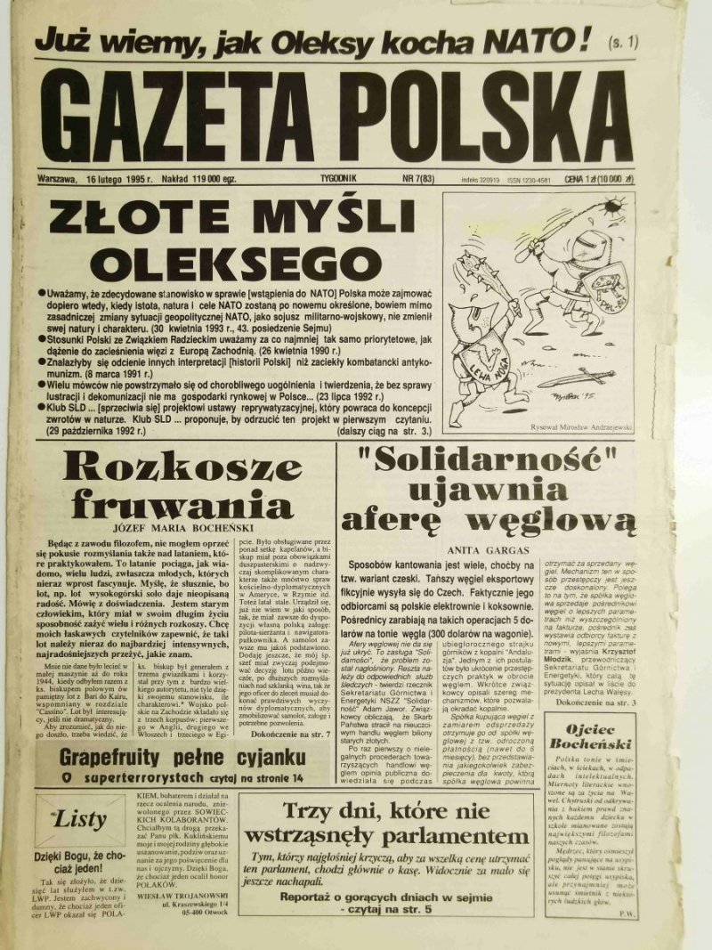 GAZETA POLSKA TYGODNIK NR 7 (83) 16 LUTEGO 1995 r.