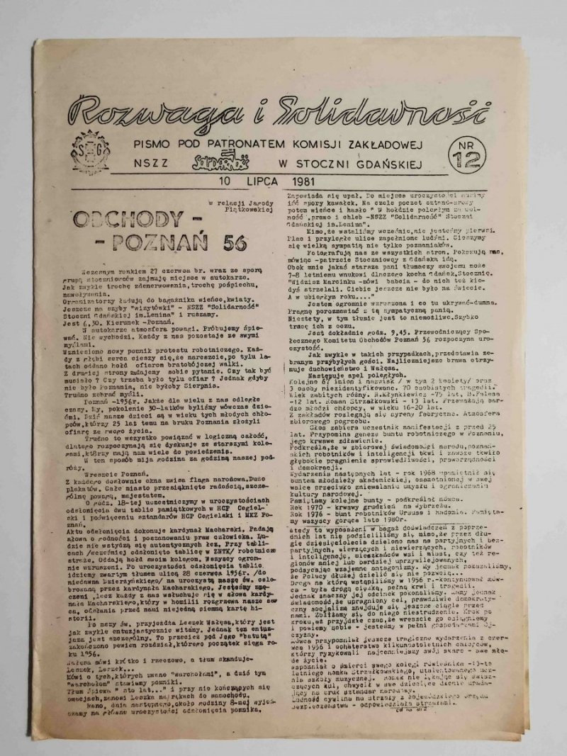 ROZWAGA I SOLIDARNOŚĆ NR 12 10 LIPCA 1981 