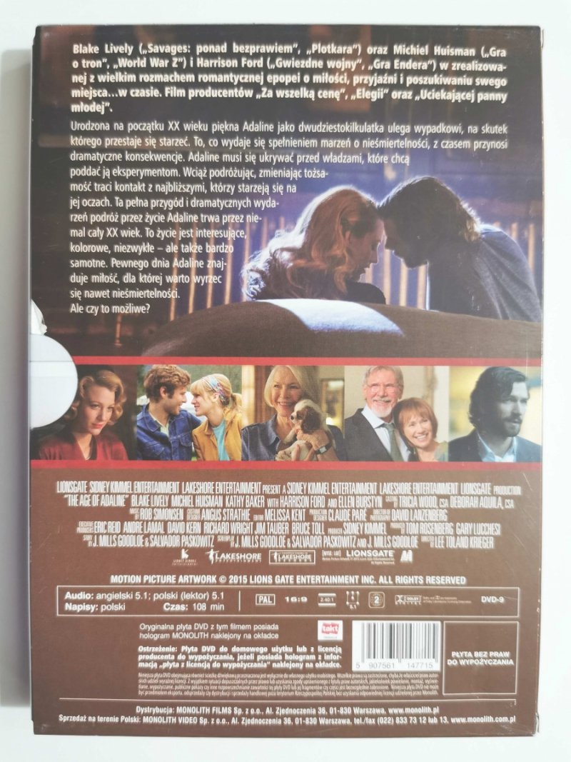 DVD. WIEK ADALINE. WIECZNA MŁODOŚĆ CZY WIELKA MIŁOŚĆ?