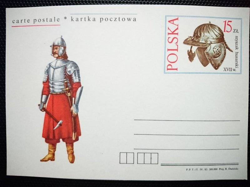 KARTKA POCZTOWA. POLSKA 15 ZŁ SZYSZAK HUSARSKI XVII w.