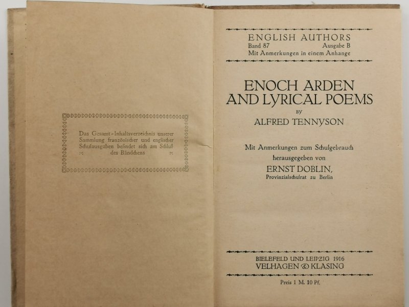 ENOCH ARDEN I WIERSZE LIRYCZNE – 1916R - Alfred Tennyson