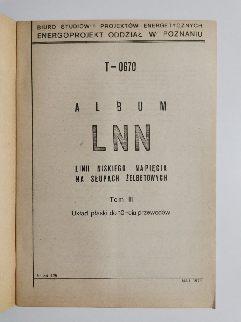 T-0670 ALBUM LNN TOM III UKŁAD PŁASKI DO 10-CIU PRZEWODÓW 