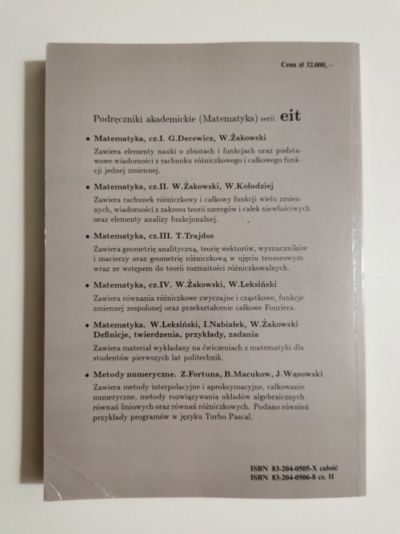 EIT MATEMATYKA CZĘŚĆ II - Żakowski, Kołodziej 1992