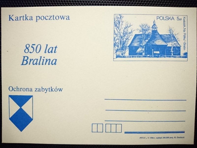 KARTKA POCZTOWA. 850 LAT BRALINA