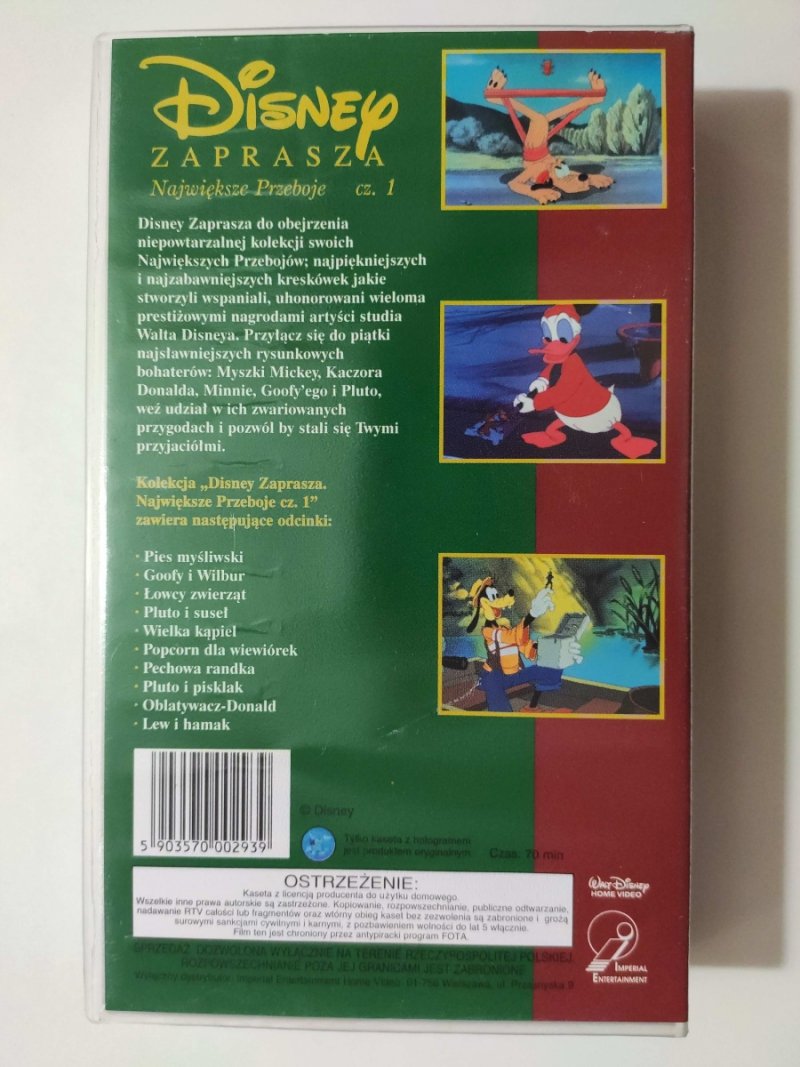 VHS. DISNEY ZAPRASZA. NAJWIĘKSZE PRZEBOJE CZ.1