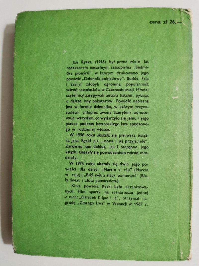 DZIENNIK POKŁADOWY CZYLI O PRZYGODACH BUDDY, FAI I SZERYFA - Jan Ryska 1978