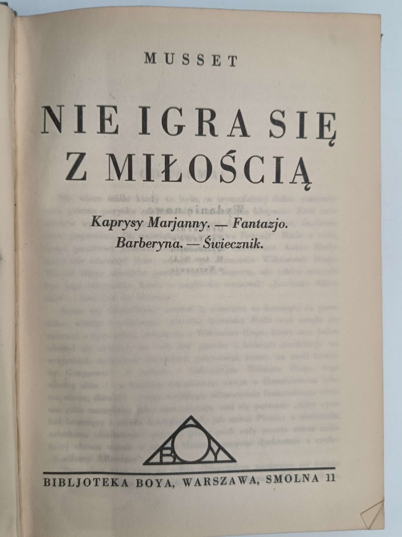 NIE IGRA SIĘ Z MIŁOŚCIĄ – 1930 R - Musset
