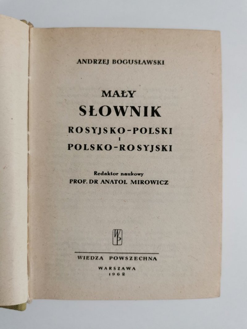 MAŁY SŁOWNIK ROSYJSKO-POLSKI POLSKO-ROSYJSKI 1962