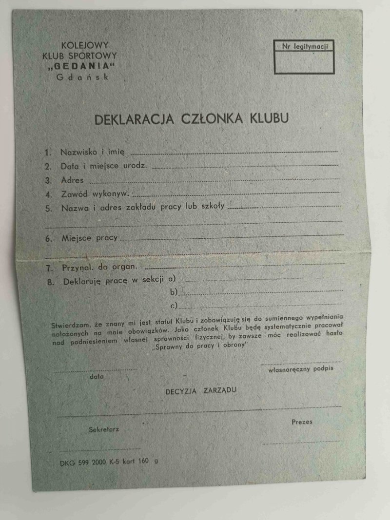 DEKLARACJA CZŁOMNKA KLUBU