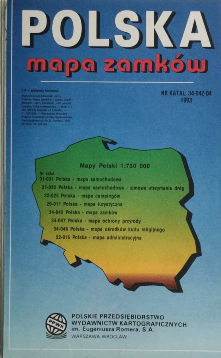 POLSKA MAPA ZAMKÓW 1:750 000 1993