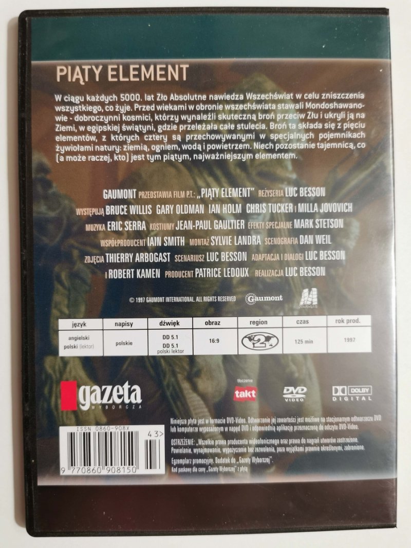 DVD. PIĄTY ELEMENT. BRUCE WILLIS