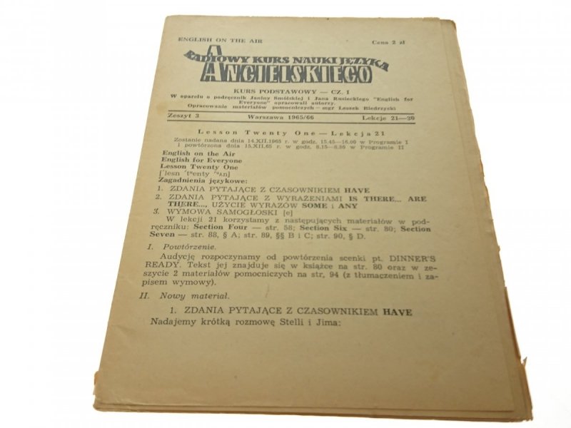 RADIOWY KURS NAUKI JĘZYKA ANGIELSKIEGO 3 1965/66