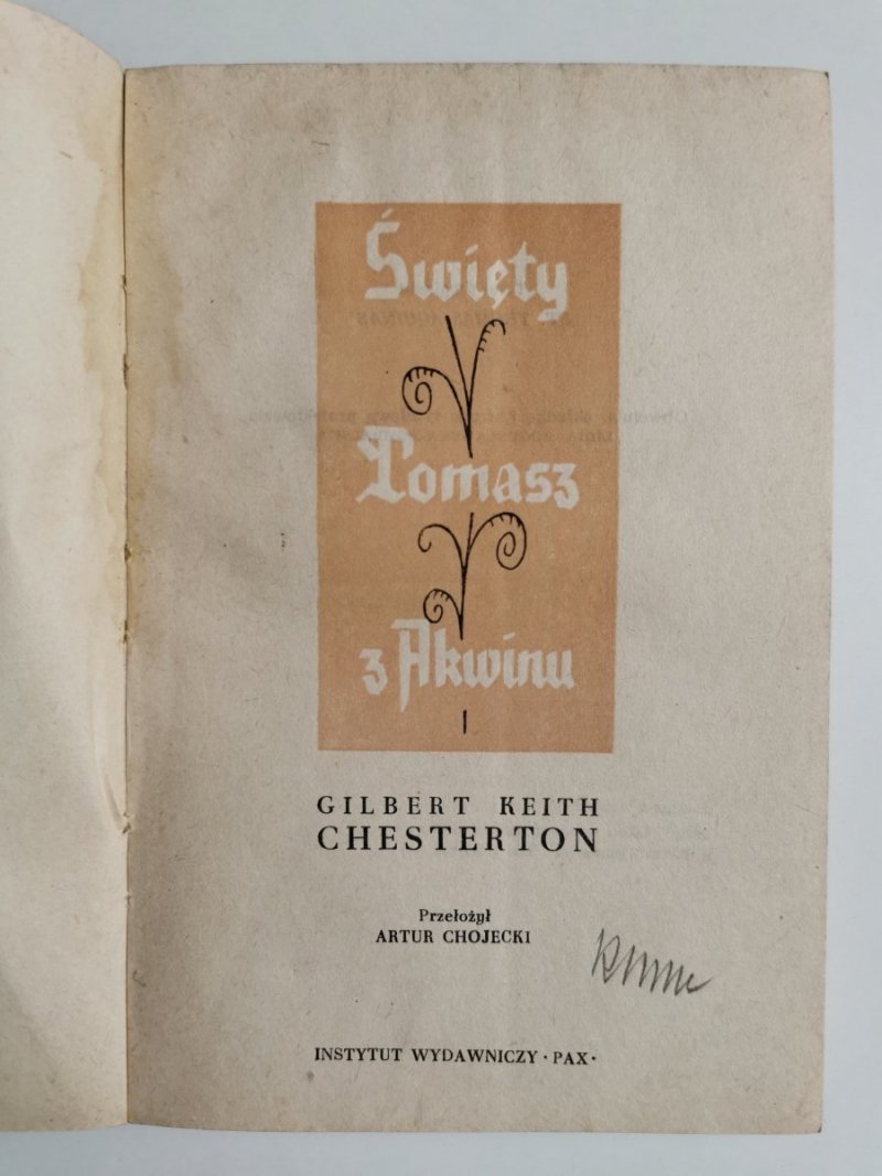 ŚWIĘTY TOMASZ Z AKWINU - Gilbert Keith Chesterton 1959