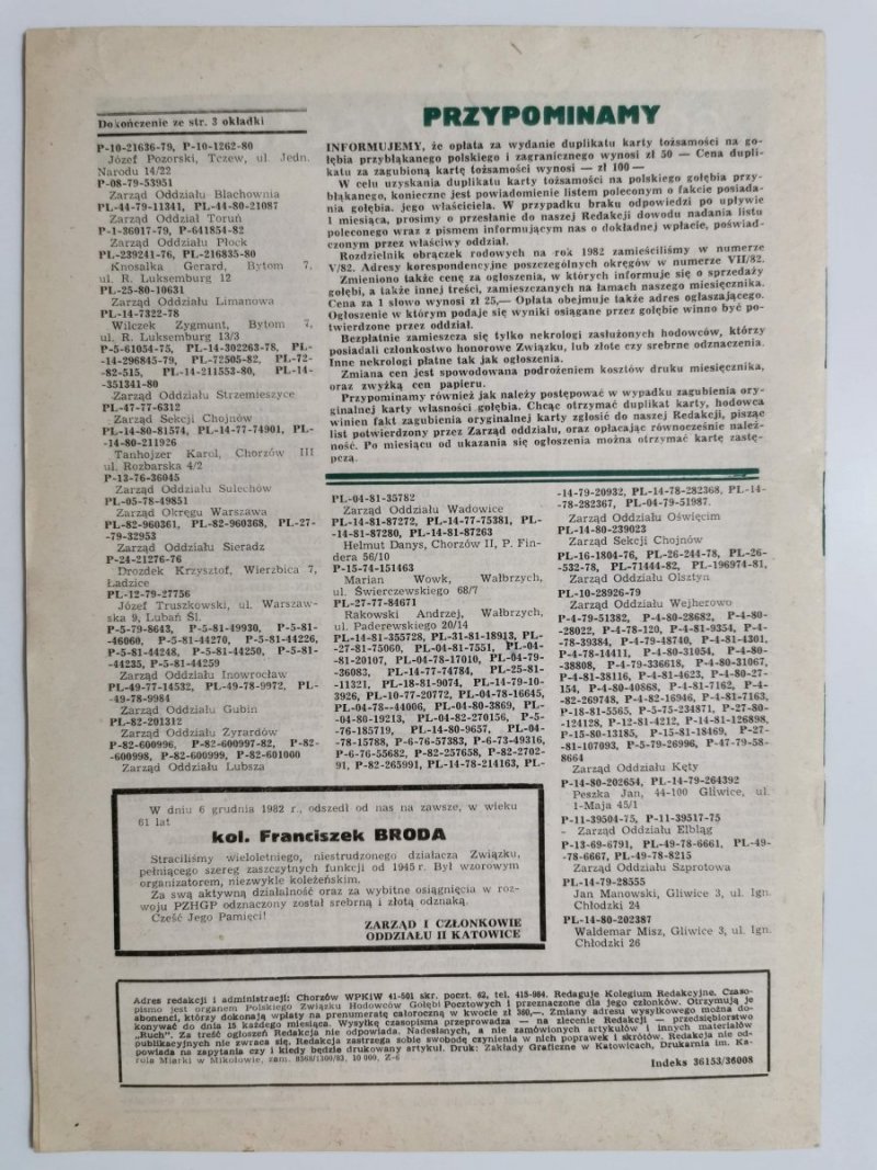 HODOWCA GOŁĘBI POCZTOWYCH NR 6 1983