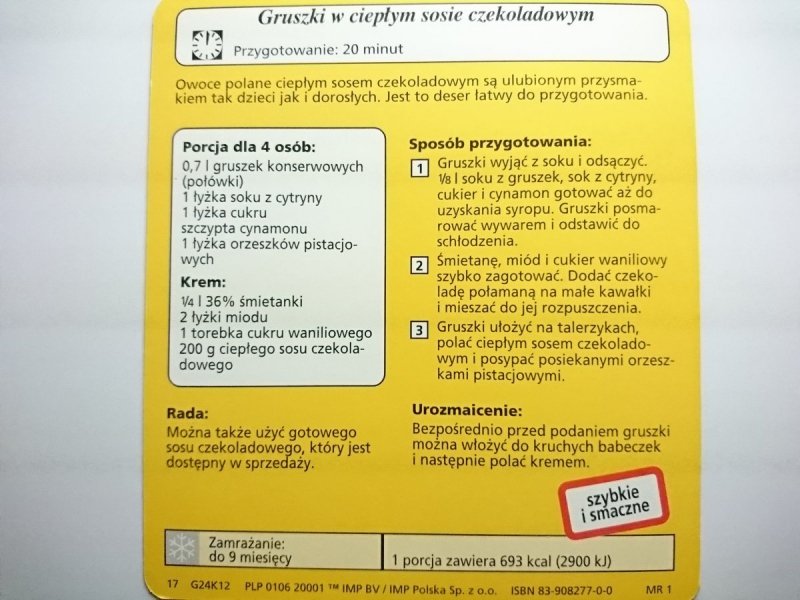 KARTA KULINARNA NR 12 GRUSZKI W CIEPŁYM SOSIE