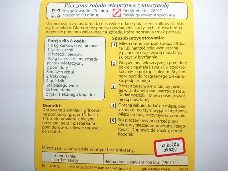 KARTA KULINARNA NR 12 PIECZONA ROLADA WIEPRZOWA