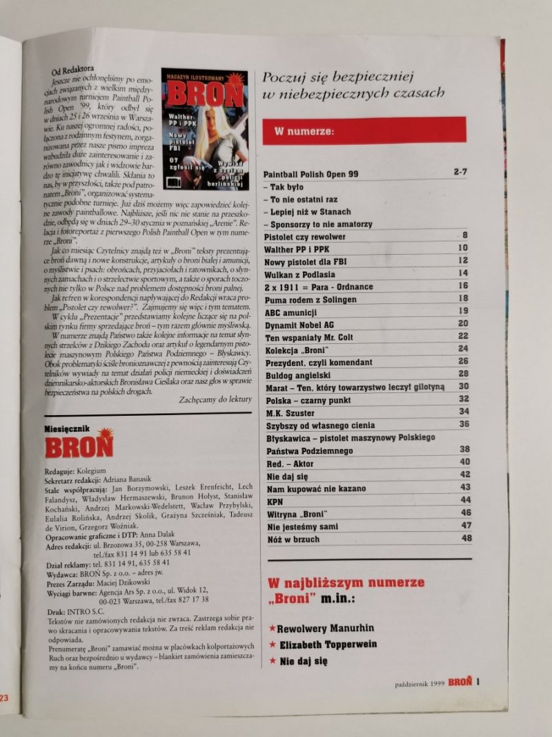 BROŃ NR 9 (9) PAŹDZIERNIK 1999 WALTHER PP I PPK 
