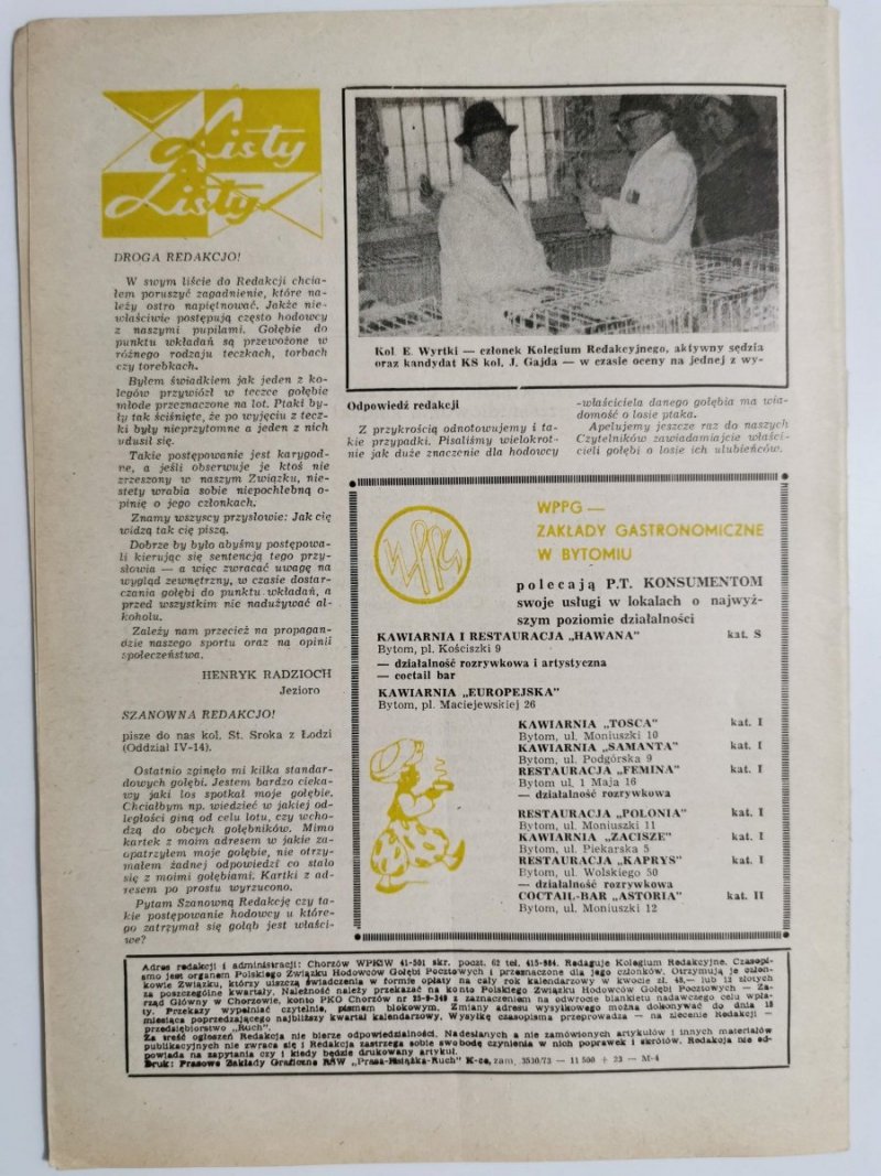 HODOWCA GOŁĘBI POCZTOWYCH NR 11  1973