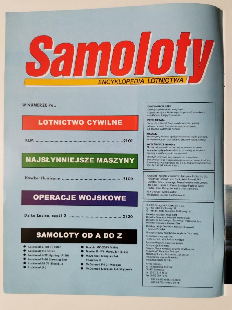 SAMOLOTY ENCYKLOPEDIA LOTNICTWA NR 76