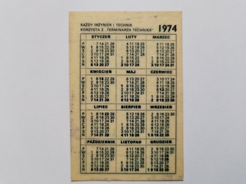 KALENDARZYK 1974 TERMINARZ TECHNIKA. MERA-PNEFAL
