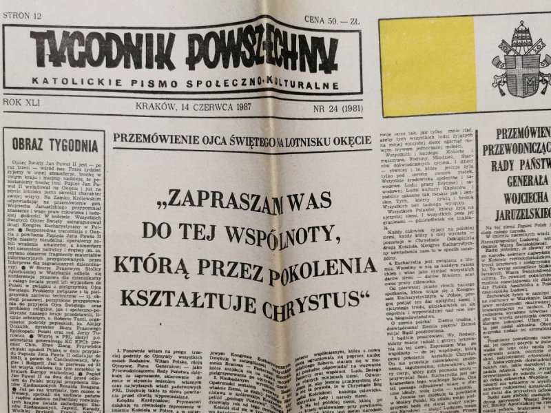 TYGODNIK POWSZECHNY ROK XLI KRAKÓW, 14 CZERWCA 1987 NR 24 (1981)