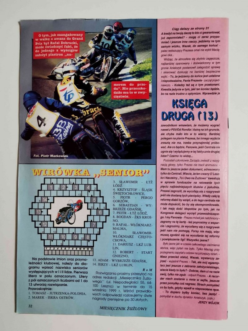MIESIĘCZNIK ŻUŻLOWY NR 8 1999