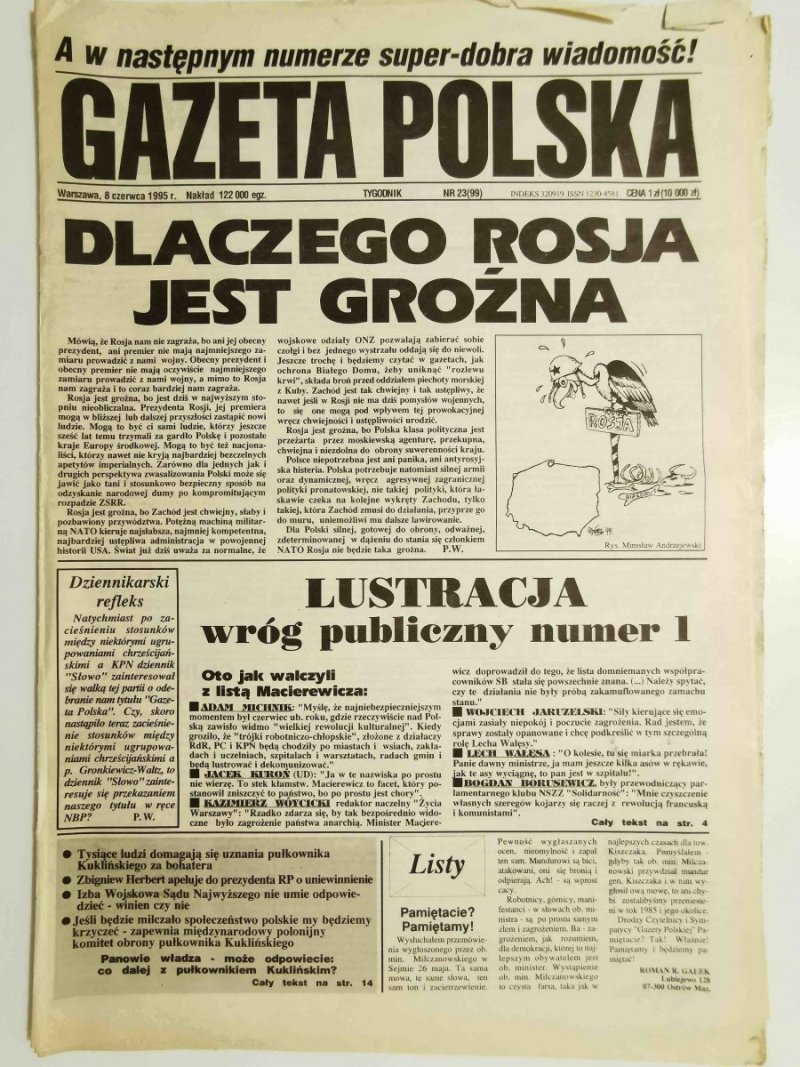 GAZETA POLSKA TYGODNIK NR 23 (99) 8 CZERWCA 1995 r.