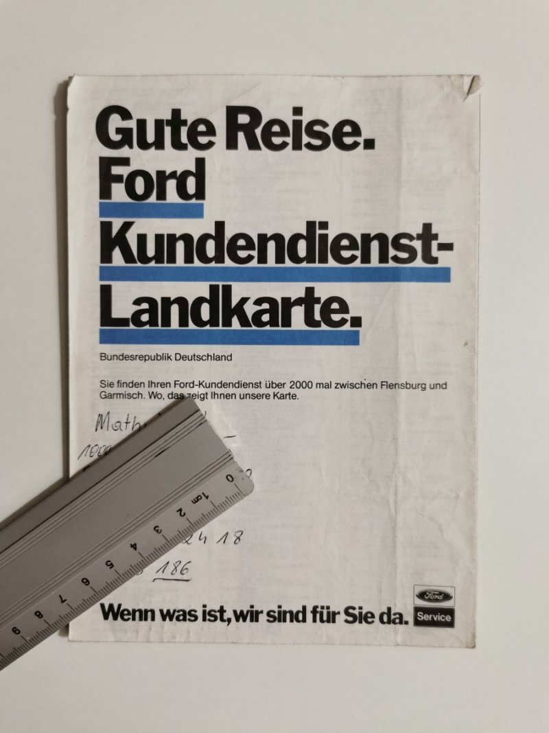 GUTE REISE. FORD KUNDENDIENST-LANDKARTE 