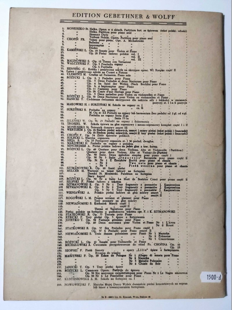 MUZYKA MOJEJ DUSZY NR 169 1947 - Feliks Nowowiejski