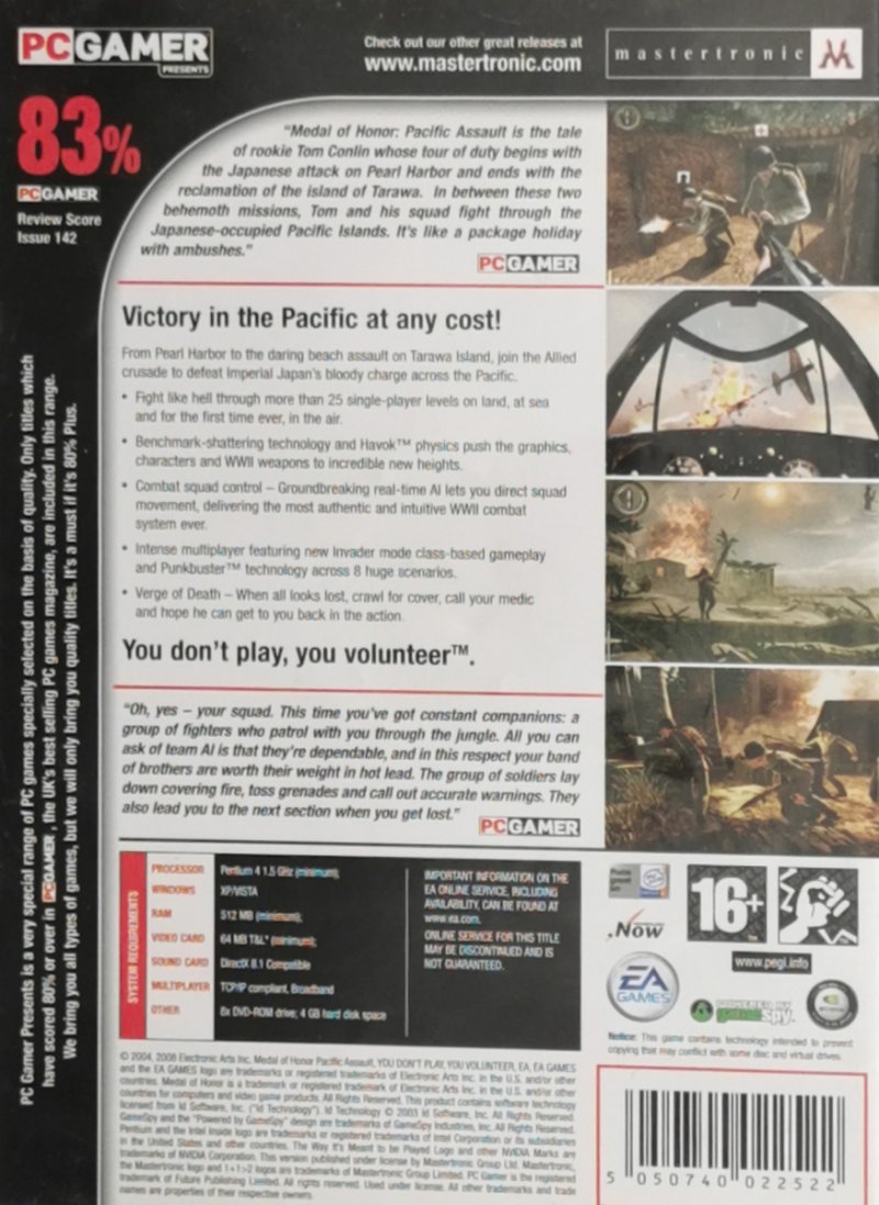 DVD. MEDAL OF HONOR PACIFIC ASSAULT
