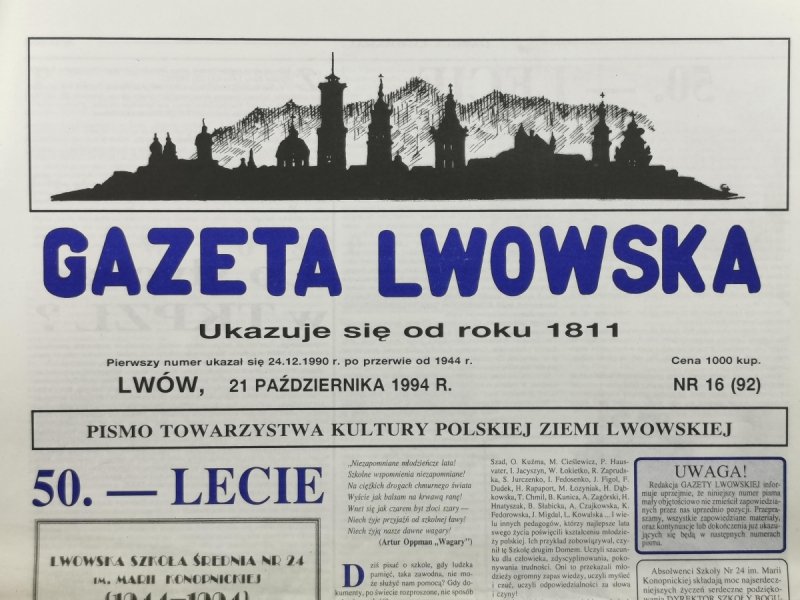 GAZETA LWOWSKA NR 16 (92) 1994