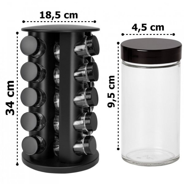 Stojak na przyprawy obrotowy ROTOR BLACK 20 słoiczków + 72 naklejki